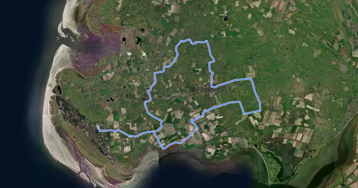 Маршрут Fahrradtour 8 – Tierisches Eiderstedt на спутниковом снимке