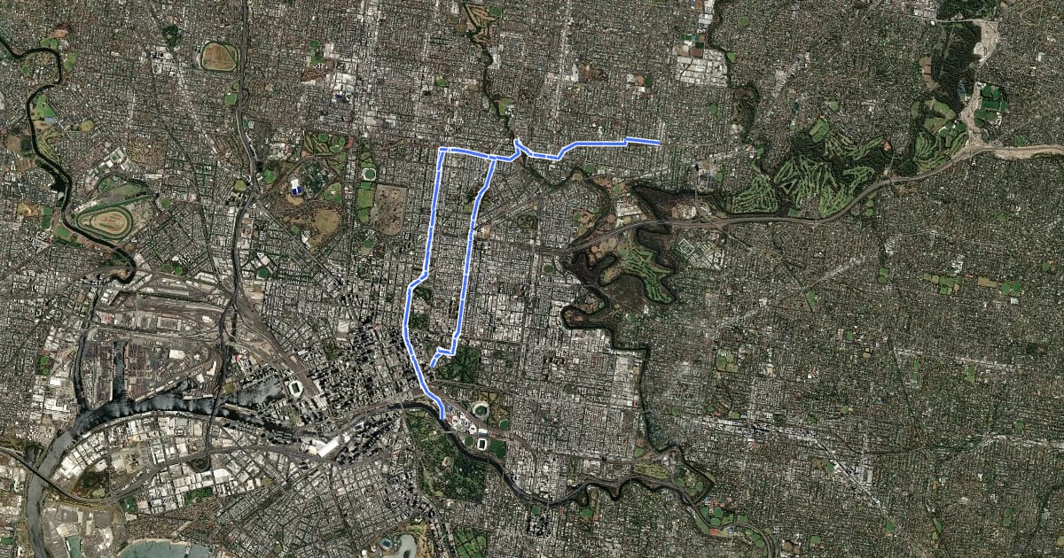 Маршрут Fairfield to CBD на спутниковом снимке