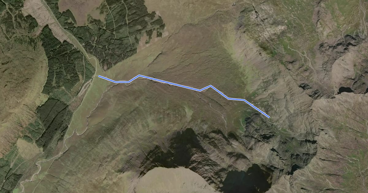 Маршрут Fairy pools route на спутниковом снимке