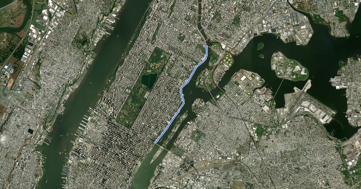 Маршрут FDR Drive Greenway на спутниковом снимке