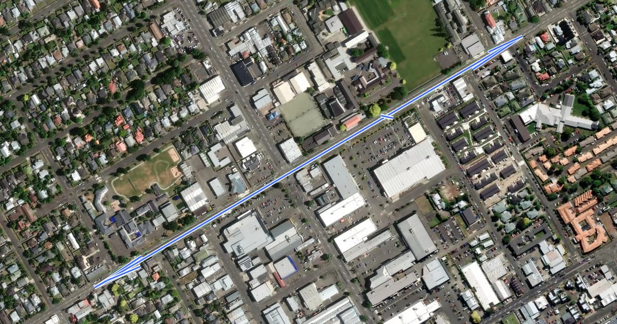 Маршрут Featherston Street Cycleway на спутниковом снимке