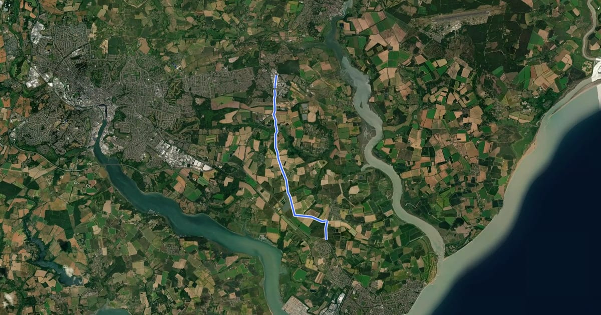 Маршрут Felixstowe - Woodbridge на спутниковом снимке