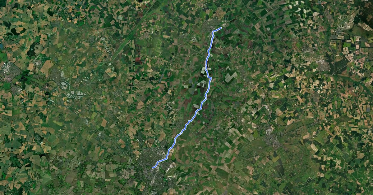Маршрут Fen Rivers Way (Cambridge to Ely) на спутниковом снимке