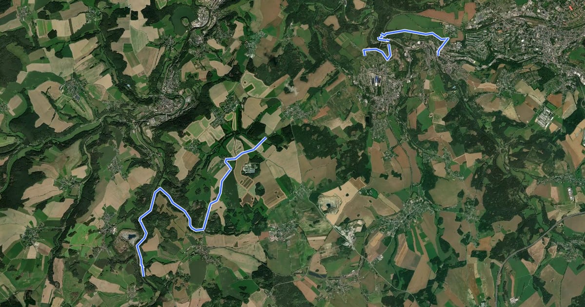 Маршрут Fernwanderweg Erzgebirge-Vogtland на спутниковом снимке