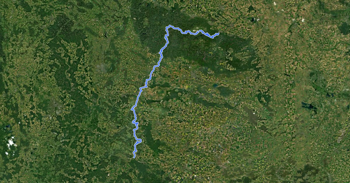 Маршрут Fernwanderweg Harz – Eichsfeld – Thüringer Wald (HET) на спутниковом снимке