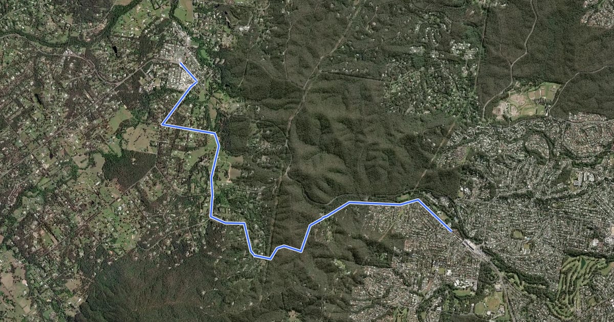 Маршрут Ferny Grove Rail Trail на спутниковом снимке