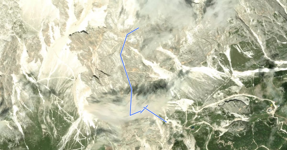Маршрут Ferrata Giuseppe Olivieri a Punta Anna на спутниковом снимке