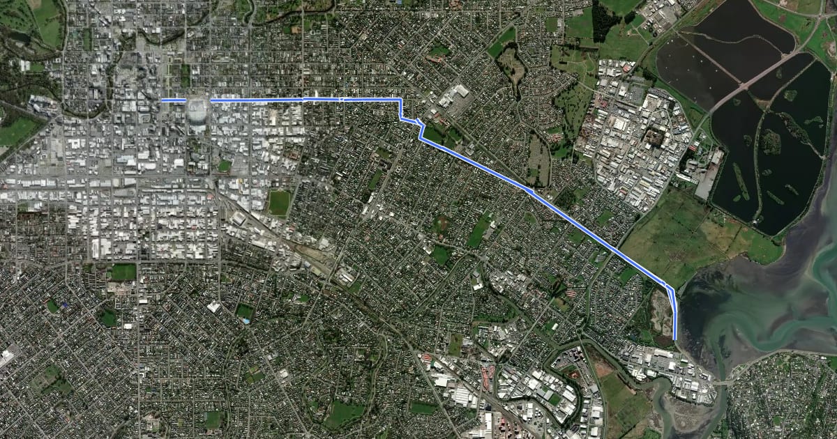 Маршрут Ferrymead Historic Cycle Route на спутниковом снимке