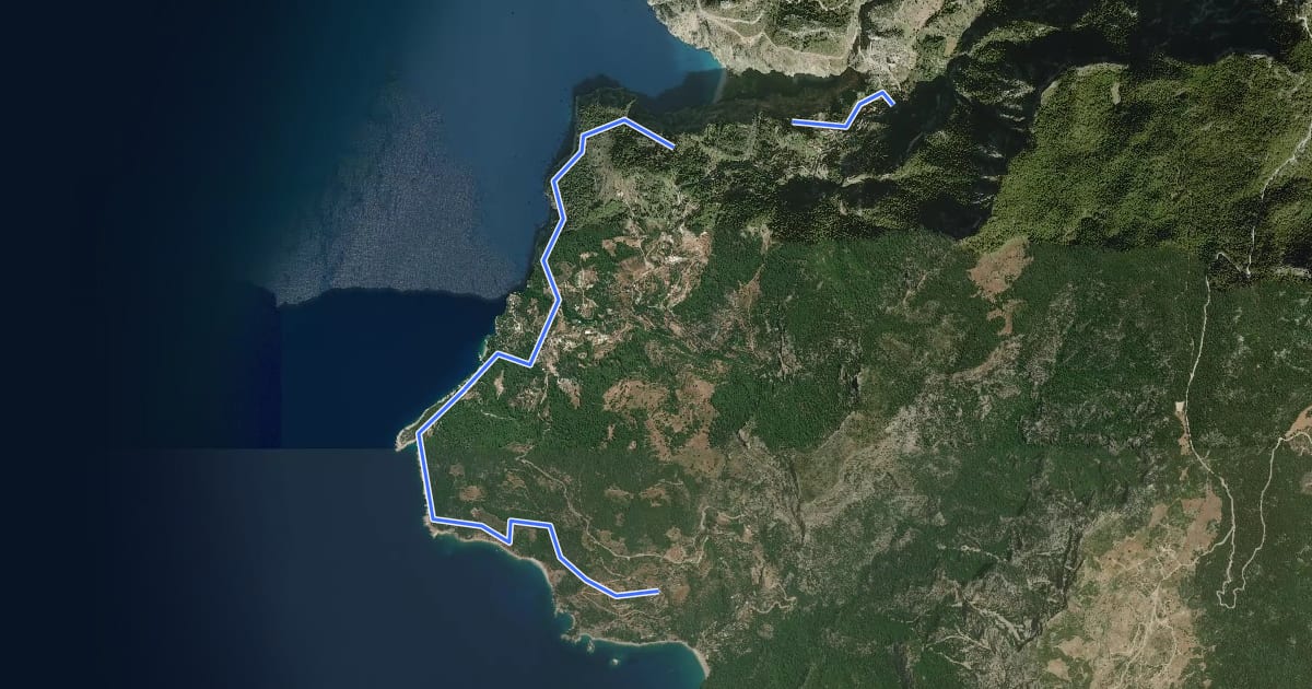 Маршрут Fethiye trail Faralya-Aktas-Kabak на спутниковом снимке