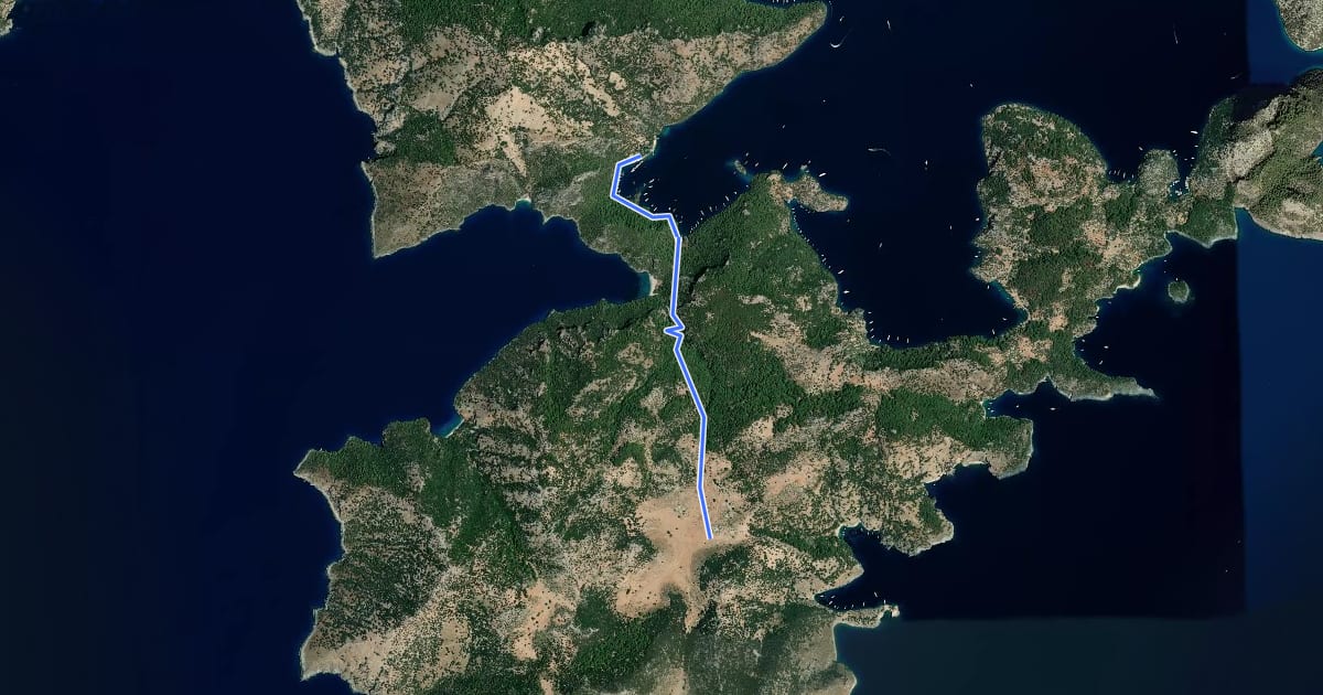 Маршрут Fethiye Trail Hamam-Lidai-Gokgemile-Hamam на спутниковом снимке