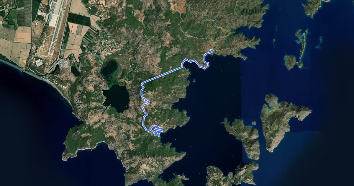 Маршрут Fethiye trail Tasyaka-Kapikargin-Sarsala на спутниковом снимке