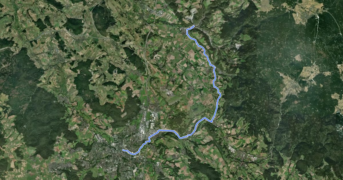 Маршрут Fichtelgebirgs-Radweg на спутниковом снимке