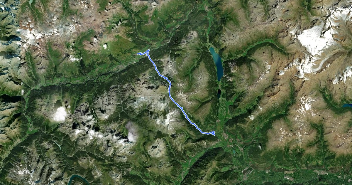 Маршрут Fimberpass - Val d'Uina - Reschenpass на спутниковом снимке