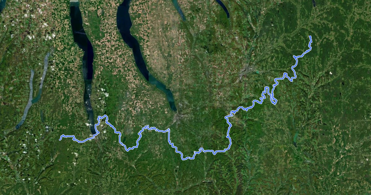 Маршрут Finger Lakes Trail (Eastern Finger Lakes Region) на спутниковом снимке