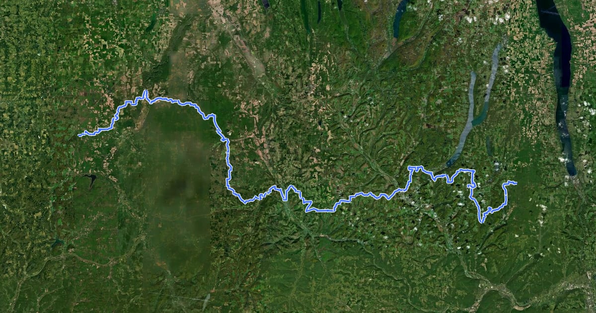 Маршрут Finger Lakes Trail (Western Finger Lakes Region) на спутниковом снимке