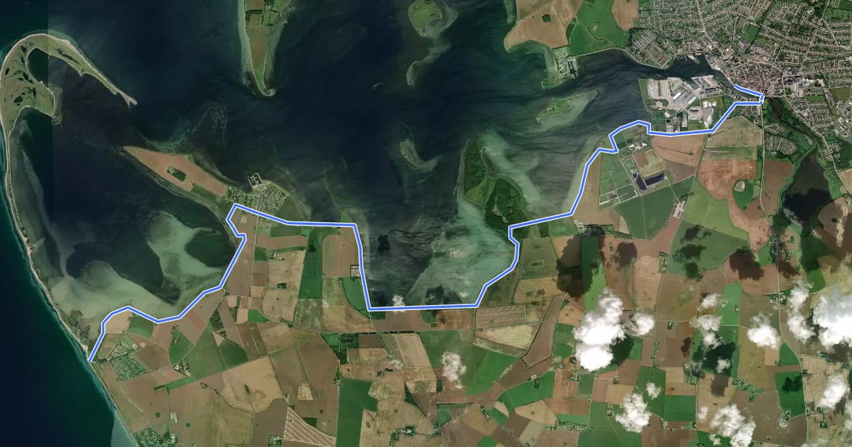 Маршрут Fjordstien на спутниковом снимке