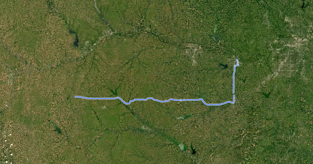 Маршрут Flint Hills Nature Trail на спутниковом снимке