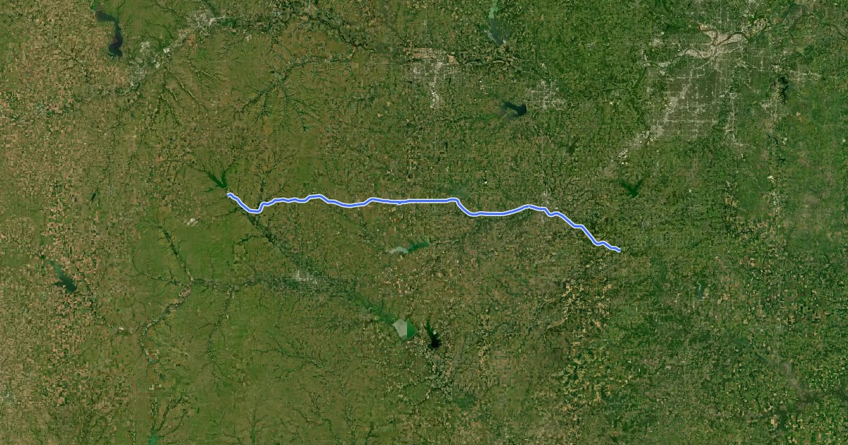 Маршрут Flint Hills Trail на спутниковом снимке