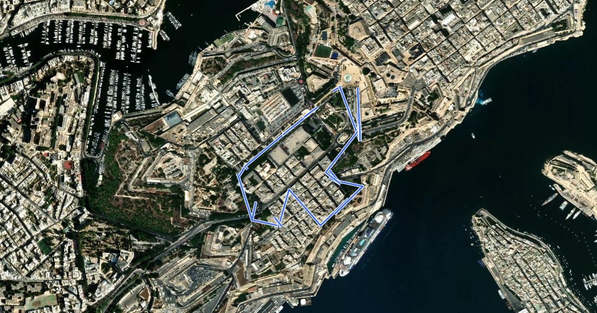 Маршрут Floriana Heritage Trail на спутниковом снимке