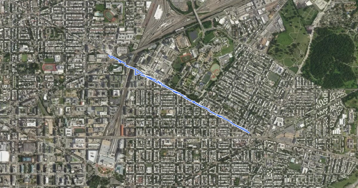 Маршрут Florida Avenue Northeast на спутниковом снимке