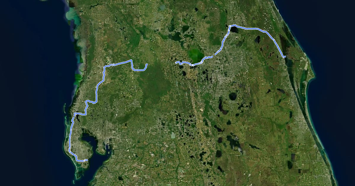 Маршрут Florida Coast-to-Coast Trail на спутниковом снимке