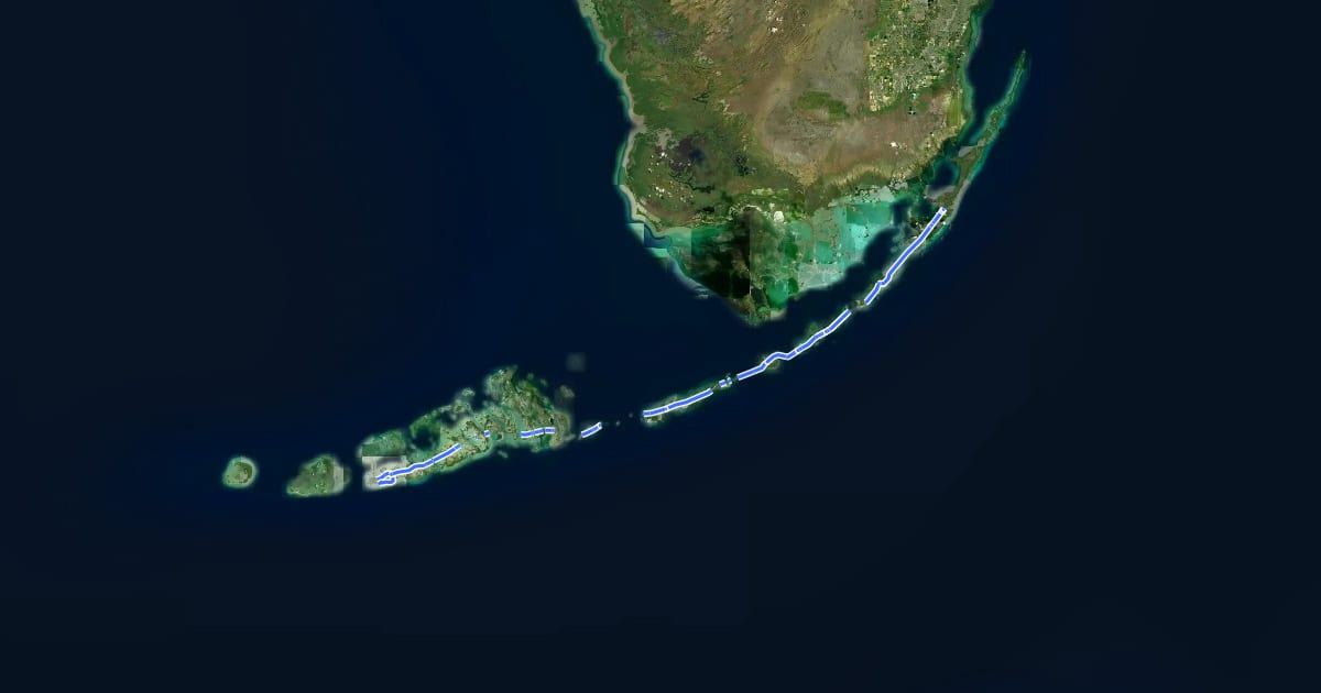 Маршрут Florida Keys Overseas Heritage Trail на спутниковом снимке