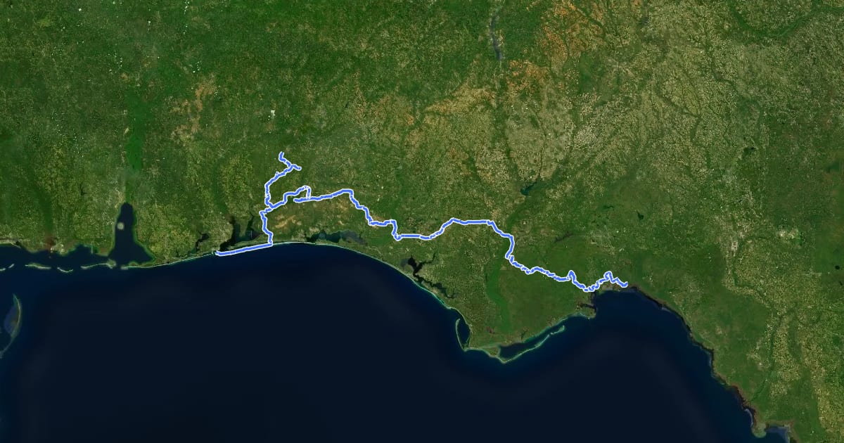 Маршрут Florida National Scenic Trail - Panhandle Region на спутниковом снимке