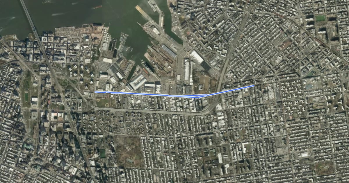 Маршрут Flushing Avenue на спутниковом снимке