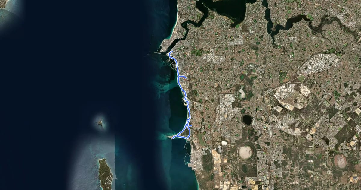 Маршрут FMWO Fremantle to Woodman Point на спутниковом снимке