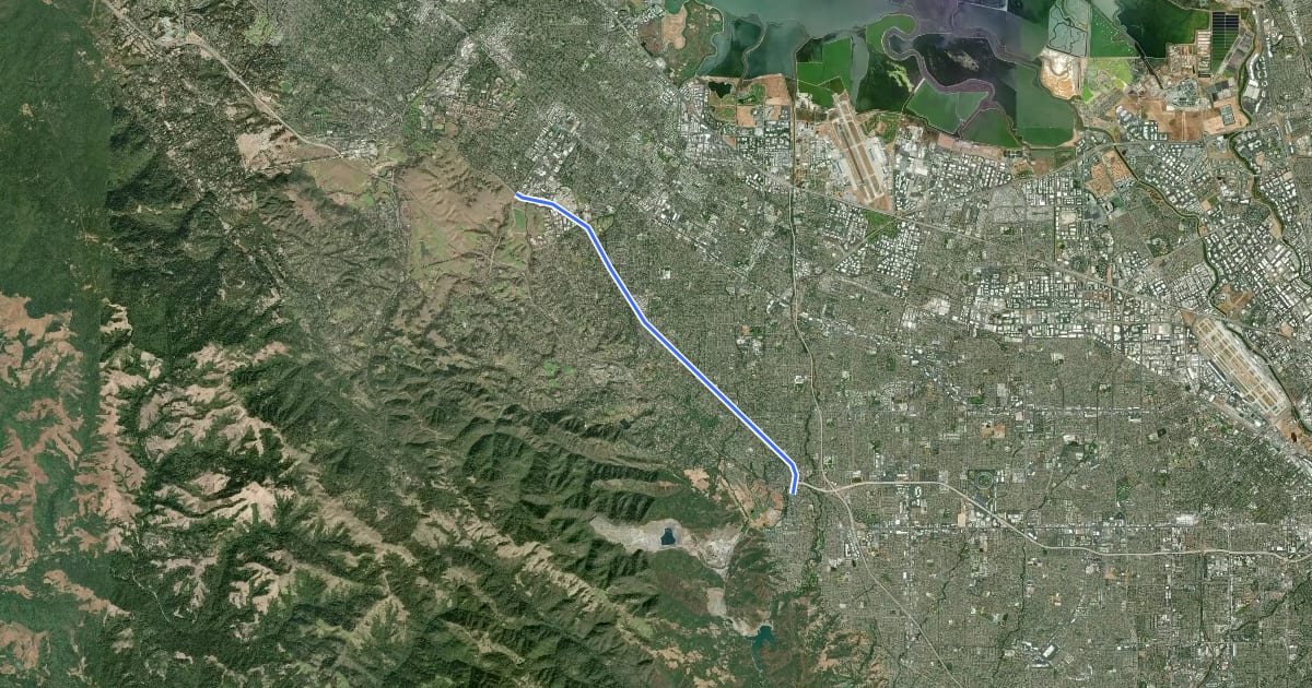 Маршрут Foothill Expressway на спутниковом снимке