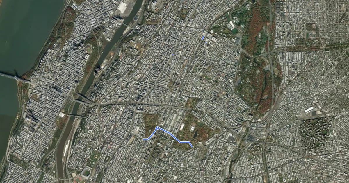 Маршрут Fordham Bike Network Expansion на спутниковом снимке