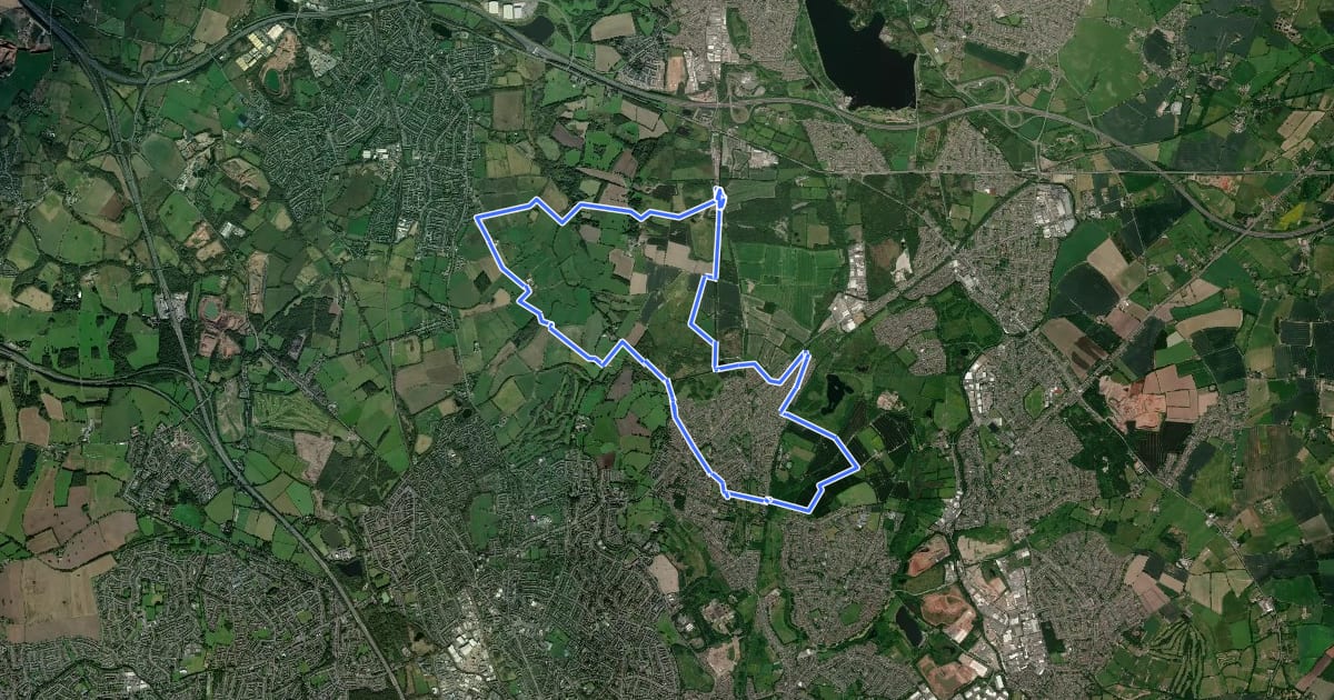 Маршрут Forest of Mercia Timberland Trail (Long Route) на спутниковом снимке