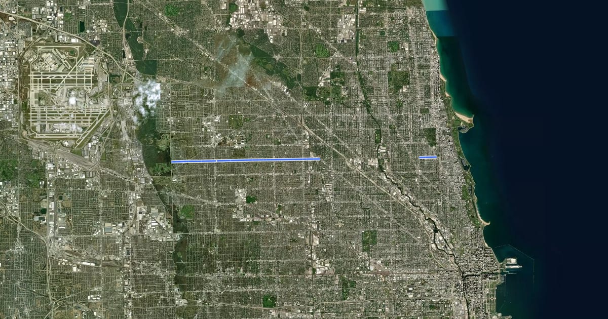 Маршрут Forest Preserve - Milwaukee Avenue на спутниковом снимке