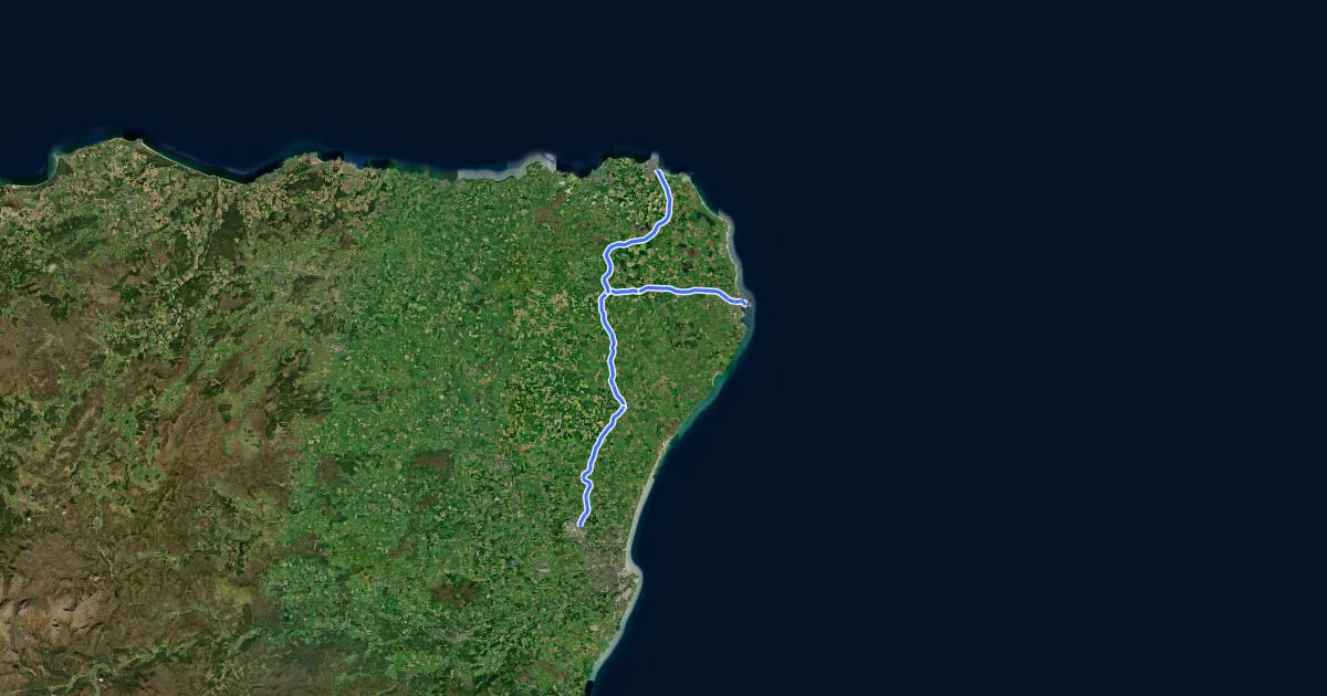 Маршрут Formartine and Buchan Way на спутниковом снимке