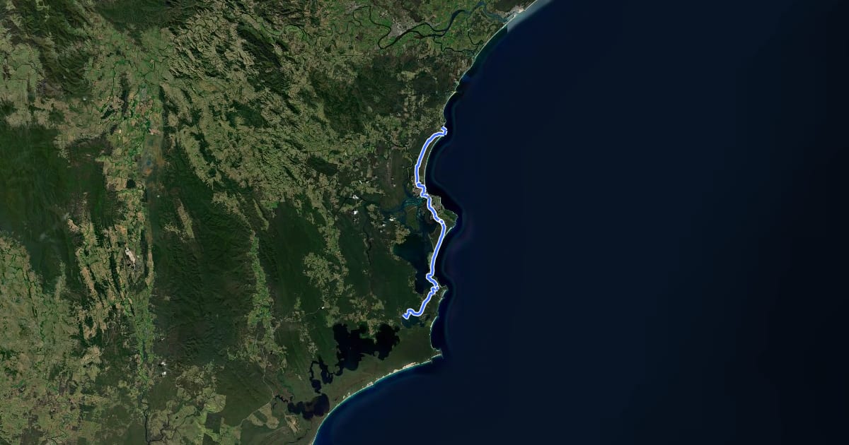 Маршрут Forster NSW Coastline Cycleway на спутниковом снимке
