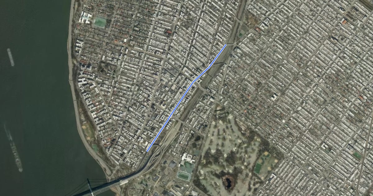 Маршрут Fort Hamilton Parkway на спутниковом снимке