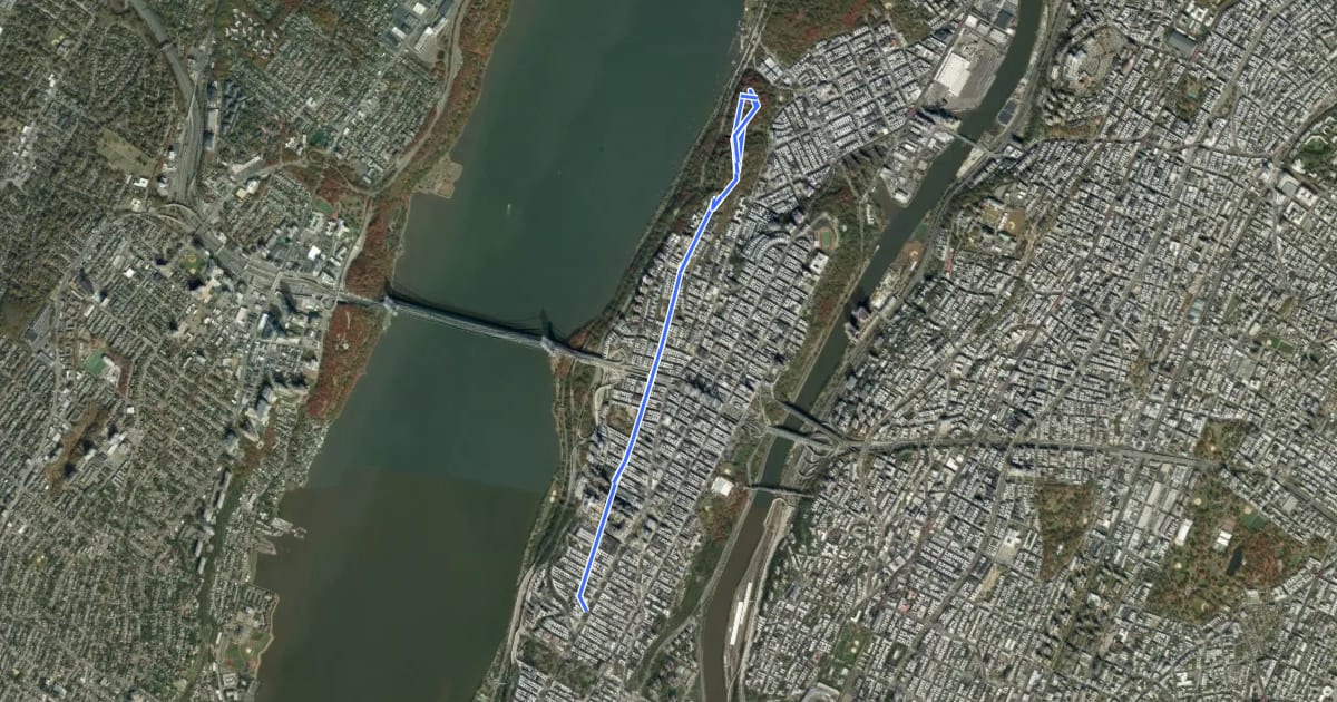Маршрут Fort Washington Avenue на спутниковом снимке