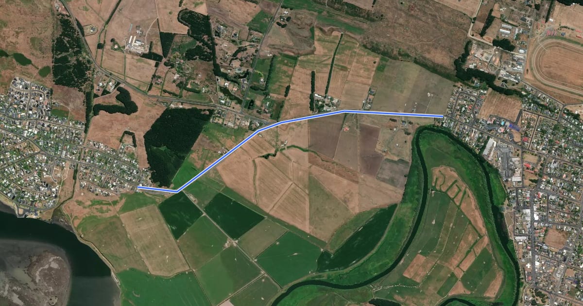 Маршрут Foxton Beach Shared Path на спутниковом снимке
