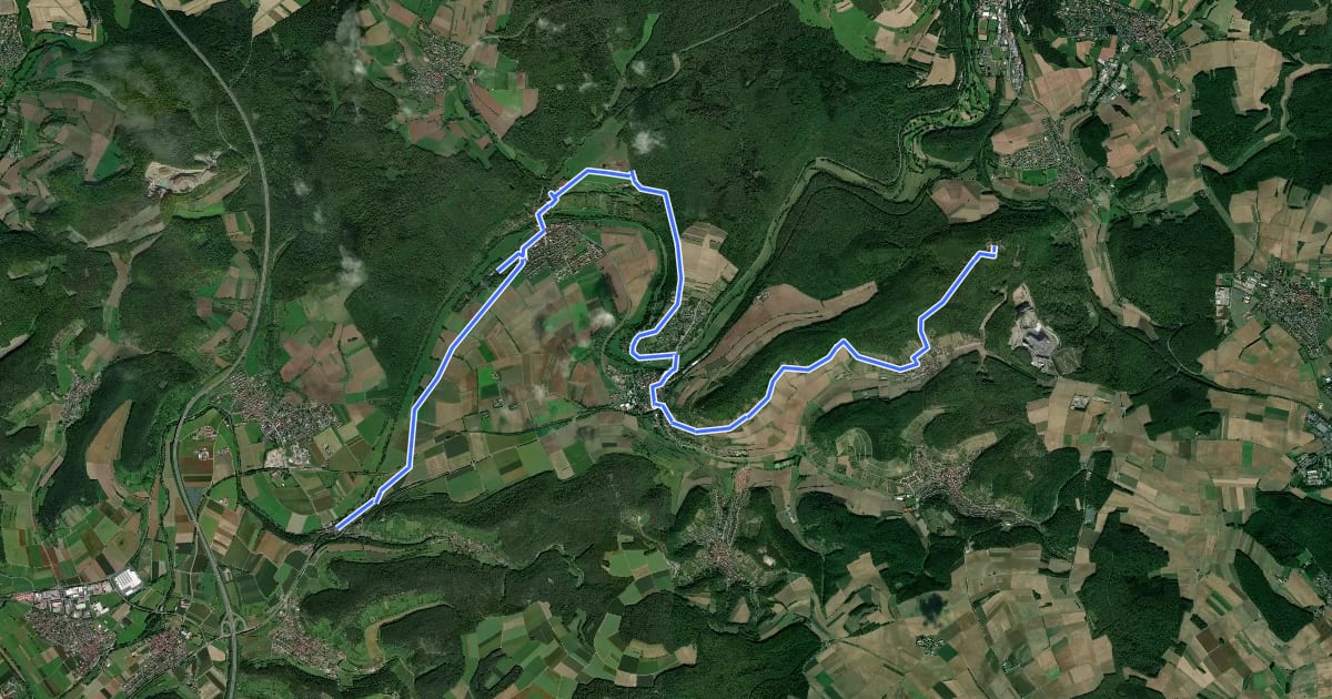 Маршрут Fränkische Saale Weingenussweg Saaleroute на спутниковом снимке
