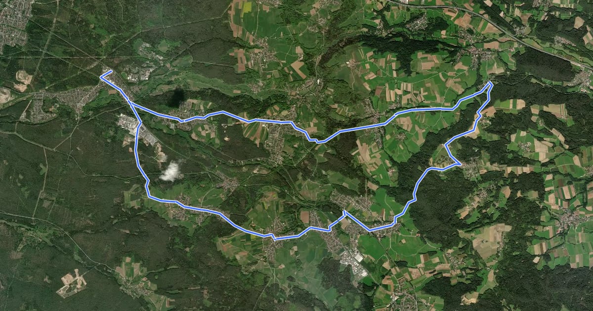 Маршрут Frankenalb 15: Radwanderweg на спутниковом снимке