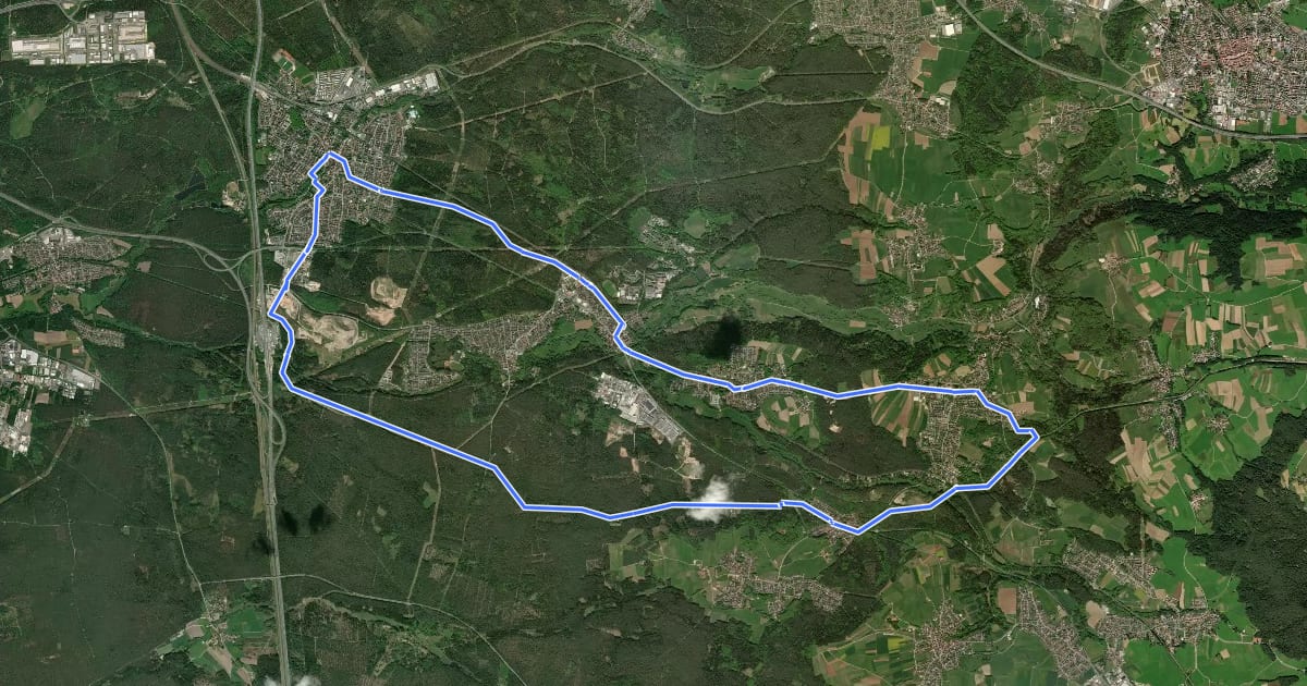 Маршрут Frankenalb 16: Radwanderweg на спутниковом снимке