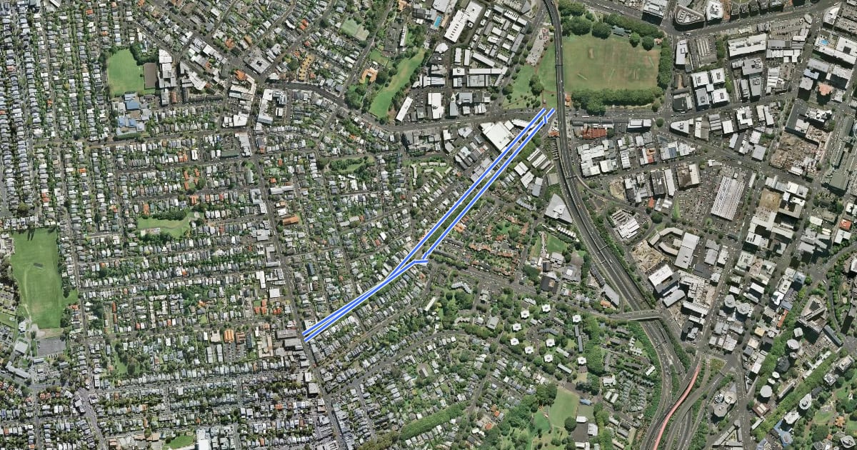 Маршрут Franklin Road Cycleway на спутниковом снимке