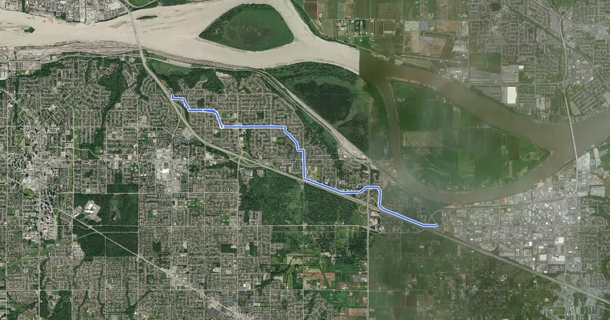 Маршрут Fraser Heights Crosstown на спутниковом снимке