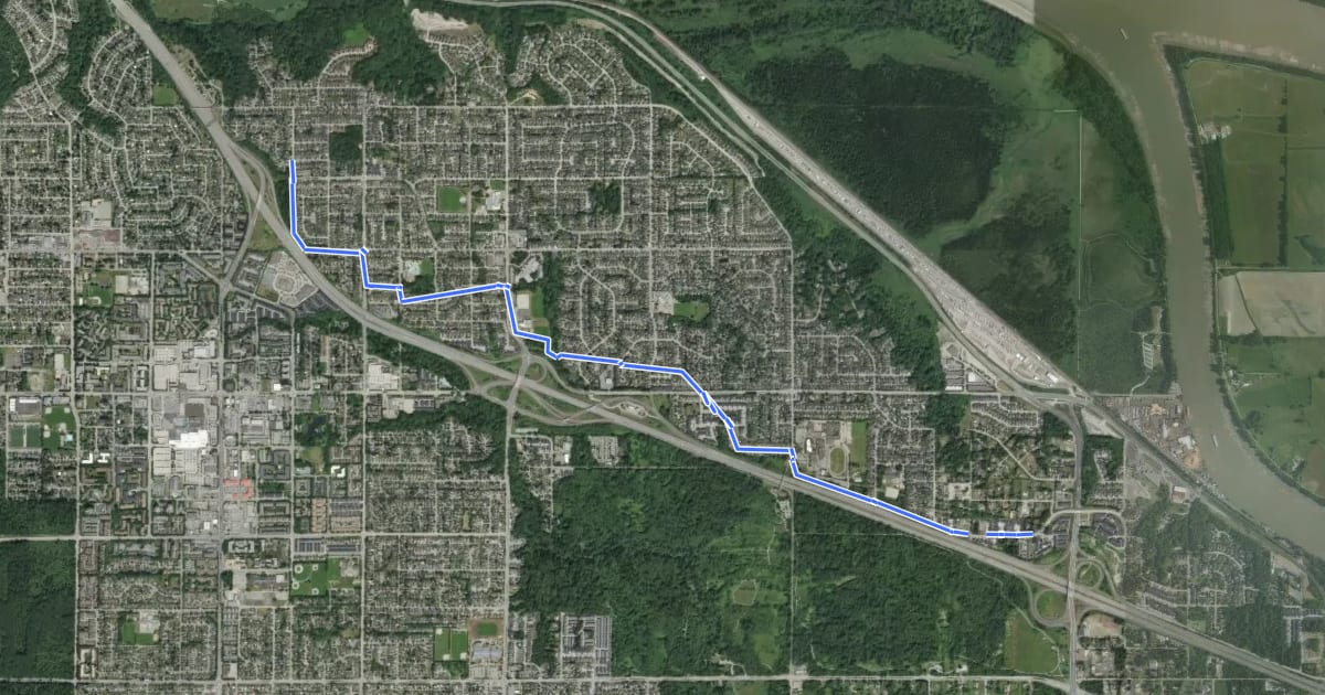 Маршрут Fraser Heights Greenway на спутниковом снимке