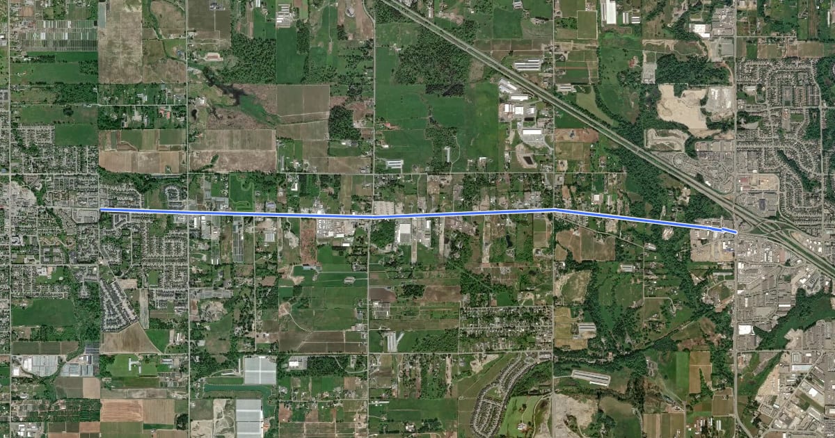 Маршрут Fraser Highway на спутниковом снимке
