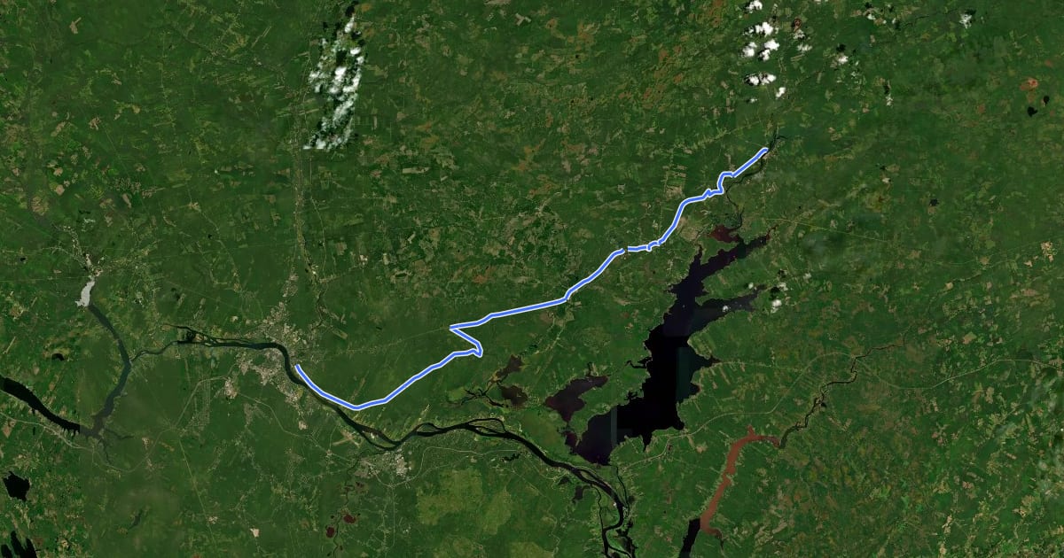 Маршрут Fredericton-Minto на спутниковом снимке