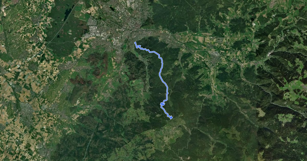 Маршрут Freiburg - Bonndorf на спутниковом снимке