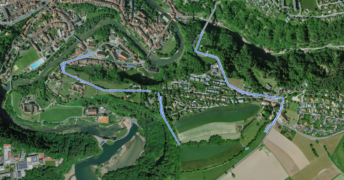 Маршрут Freiburg - Bourguillon на спутниковом снимке