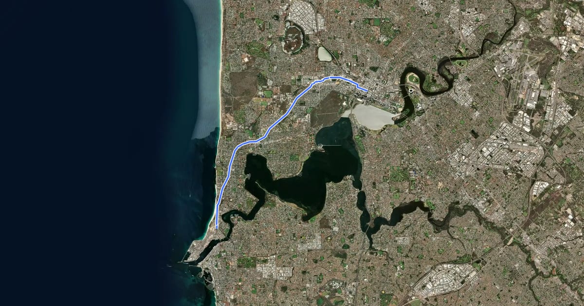 Маршрут Fremantle Railway PSP на спутниковом снимке