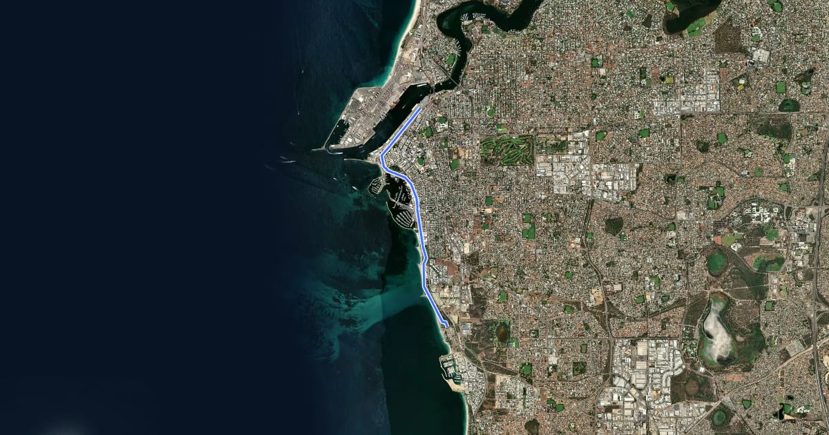 Маршрут Fremantle Railway Shared Path на спутниковом снимке